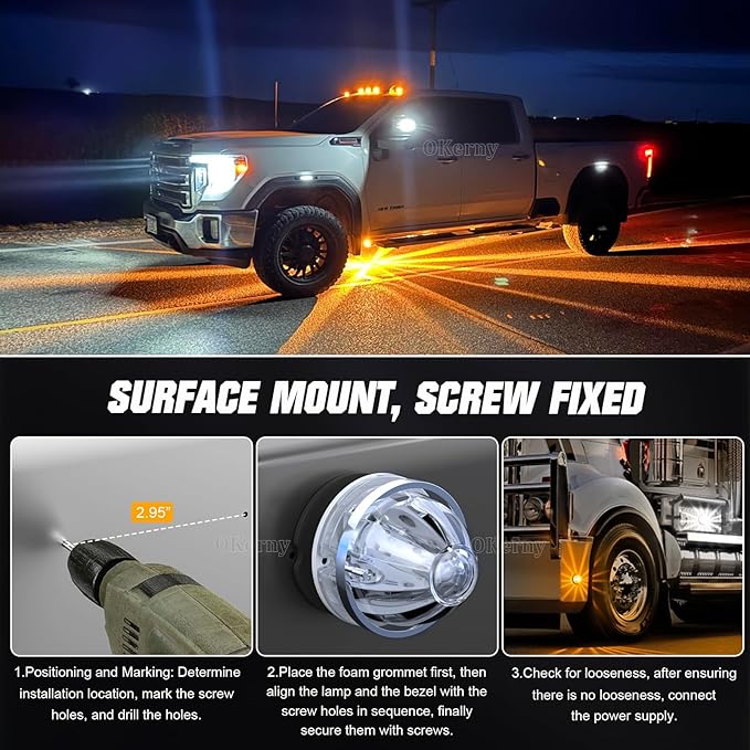 6-Pack Dual Color Watermelon Lights with Strobe & Steady Lighting, Clear Lens Amber/White LED Side Marker Turn Signal Lights for Truck Trailer RV Off-Road Vehicle