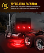 Partsam 2Pcs Clear Glass Lens Red LED Watermelon Lights, Round Shape Light Watermelon Underglow Lights Turn Signal for Semi Truck Pickup, Compatible with Freightliner Kenworth Peterbilt