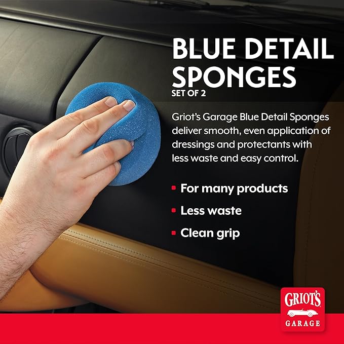 Griot's Garage Blue Detail Sponges for Car Detailing and Polishing, Foam Applicators for Waxes, Tire Dressings, Cleaners, Coatings, and Conditioners, 11205, Set of 2