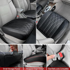 BEITK 2 Pack Leather Front Car Seat Cover Bottom Car Seat, Universal Anti-Slip Driver Car Seat Protectors with Storage Pocket, Waterproof Bottom Auto Seat Cushion Pad Mat for Most Vehicles(Black)
