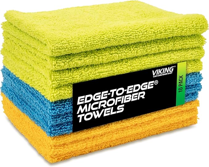 VIKING Microfiber Cloth for Car or Home 10 Pack, Edgeless Towel for Interior and Exterior Car Detailing, Multi-Purpose, Reusable Towels, Assorted, 12 Inch x 16 Inch