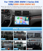 8Core Android Stereo for BMW 325i E46 328i 1998-2005 Radio for BMW M3 2000-2006 Wireless Apple CarPlay Android Auto, 4G + 64G 9IN IPS Touch Screen for 330i 5G WiFi/GPS Navi/BT/FM/RDS/DSP/EQ/SWC