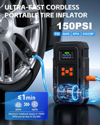 5000A Jump Starter with Air Compressor, Portable Car Battery Jump Starter with 150 PSI Tire Inflator for Up to 10.0L Gas and 8.0L Diesel Engines, 12V Jump Box Battery Charger Booster(Orange)