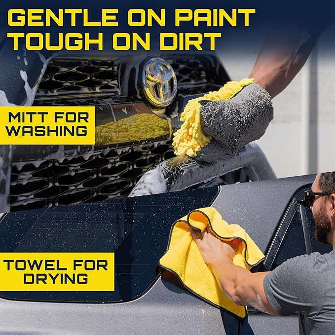 Clean Car USA Foam Cannon Pressure Washer Gun, Stubby Foam Sprayer for Car Wash, Power Washer Swivel for Pressure Washers - Incl. Wash Mitt & Microfiber Towel, Ultimate Detailing Kit for Deep Cleaning