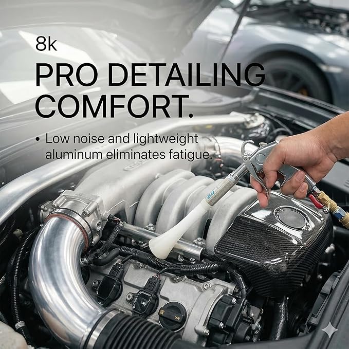 LE LEMATEC Tornado Air Gun for Air Compressor - 4000 RPM, Compact & Lightweight, Low Noise - Ideal Air Gun for Car Detailing and Cleaning Upholstery, Carpets, Furniture