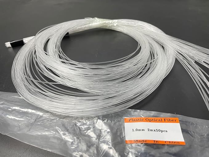 AZIMOM PMMA Plastic 50pcs*0.04in*6.5ft Fiber Optic Cable Strands End Glow Roll Bunch Fiber String for Star Sky Roof Ceiling Decoration All Kind LED Light Engine Driver