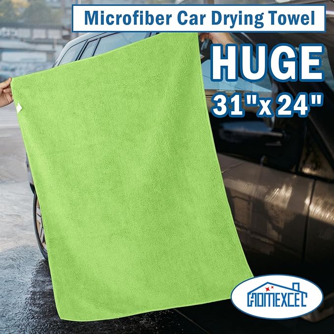 HOMEXCEL Professional Large Microfiber Car Drying Towels 2 Pack-31" x 24", Lint Free, Scratch Free, Highly Absorbent Drying Towel for Cars, SUVs, RVs, Trucks, and Boats, Dark Green