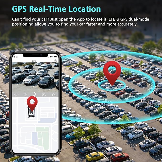 4G LTE Cellular Dash Camera for Cars, 4K Full HD Dual Dash Cam Front and Rear 170° Wide Angle, Anti Theft GPS Tracker, Night Vision, Real-time Alerts with 64GB Card, 24/7 Parking Mode