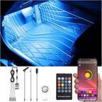 Car Ambient Lighting Kit Bluetooth App Control + RF Remote Control 64 Colors Multicoloured Music Interior Footwell Lighting Kit 12V