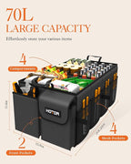 HOTOR Trunk Organizer - Car Organizer, Foldable Trunk organizer for SUVs & Sedans, Sturdy Car Organization for Car Accessories, Tools, Sundries, Black, 4 Compartments, 23.2"×16.0"×11.6"