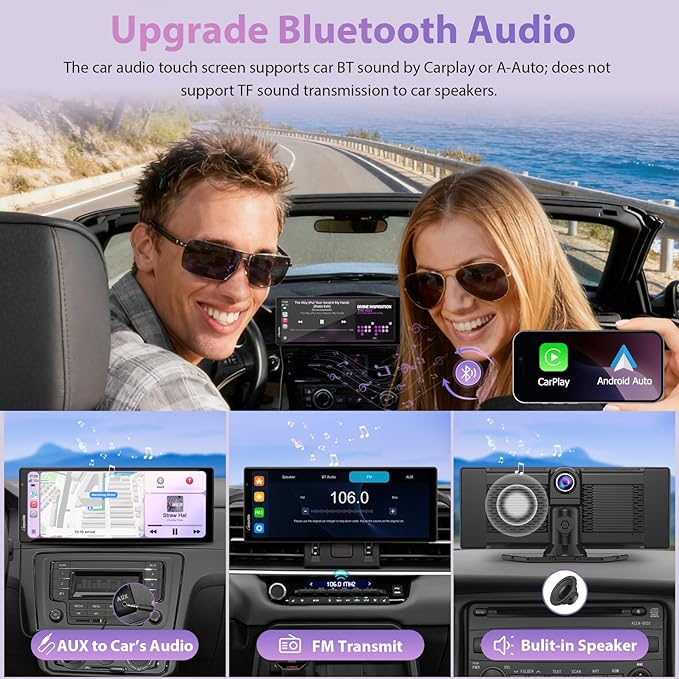 CARPURIDE W903S3 9.3 Inch HD Wireless Carplay & Android Auto Screen, 4K Front + Wired 1080P Rear + Infrared Camera, with Loop Recording, Bluetooth, Voice Control, GPS, FM, Super Link, 64GB TF