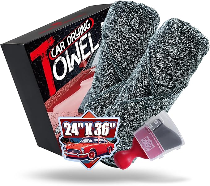Car Drying Towel Microfiber Cleaning Cloth - 24" x 36" Large Twisted Loop 600GSM - Super Absorbent Auto Detailing Towel for Cars Truck SUV Window - Streak Free & Lint Free Washing Accessories