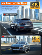 Navycrest 4K+2.5K WiFi Dash Cam Front and Rear, Built-in 5G WiFi, Free 64GB Card, Dash Camera for Cars, Dual Dashcam, G-Sensor, 24/7 Parking Mode, 3'' IPS Screen, Loop Recording, WDR Silver
