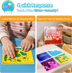 Squishy Liquid Sensory Gel Tiles 12 Packs - Square Sensory Fidget Toys for Stress Relief, Sensory Play & Portable Fun, Washable Sensory Floor Tiles for Kids in Home, Classroom, Travel