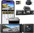 AZDOME M550 3 Channel Dash Cam, 4K+2.5K Front and Rear, 2.5K+1080P+2.5K Front Rear Inside Triple Car Camera Built-in WiFi GPS, 64GB Card Included, 3.19" Screen, WDR IR Night Vision, 24H Parking Mode