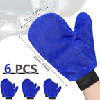 Teenyyou 6 Pcs Microfiber Dusting Mitt Car Wash Mitts Cleaning Glove with Thumb Reusable Terry Dusting Gloves with Elastic Wrist Cuff for Car Wheel Plants House Kitchen(Royal Blue,9.84 x 7.87 Inch)