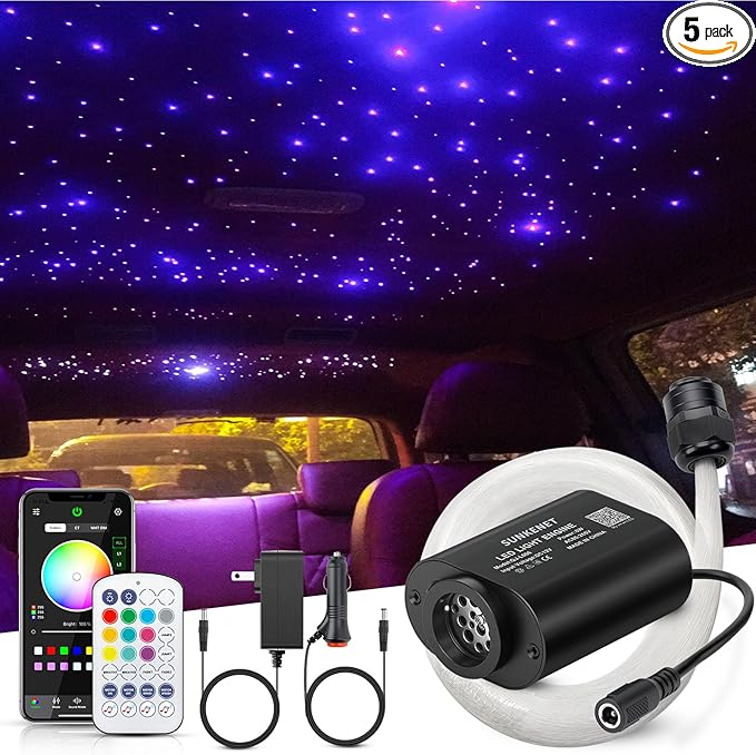 6W Mini Size Twinkle 150pcs*0.03in*6.5ft Starlight Headliner Kit, Star Lights for Car with Bluetooth APP/28key Remote Control/Music Effect, RGBW Fiber Optic Lights for Home Ceiling