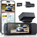 GKU Dash Cam Front and Rear, 3.18'' Touchscreen, 4K+1080P Dashcam, Built-in GPS, 5.8GHz WiFi Dash Camera for Cars with 24H Parking Monitor, Night Vision, WDR, Supports 512GB Max