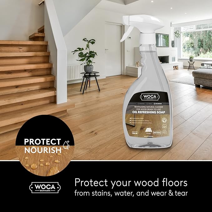 WOCA Denmark Oil Refreshing Soap Spray Natural – Ready-to-Use Cleaner & Rejuvenator for White Oiled Wood Floors | Plant-Based, Food Contact Safe | Cleans, Re-oils, Protects & Maintains Matte Finish