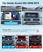 Podofo 8 Core 2+64G Radio for Honda Accord 2008-2013 Car Stereo Wireless CarPlay/Android Auto 10.1 Inch IPS Touch Screen Android 13 GPS WiFi Bluetooth 32-Band DSP SWC AHD Camera