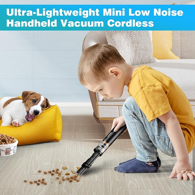 Upbooz Car Vacuum, Handheld Vacuum Cordless with 14000PA Powerful Suction with LED Light, Air Duster 2-in-1,Low Noise Rechargeable Portable Vacuum Cleaner for Car Home Pet Office