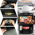 Luxury PU Leather Car Organizer with Foldable Tablet Tray, 9 Storage Pockets for Back Seat