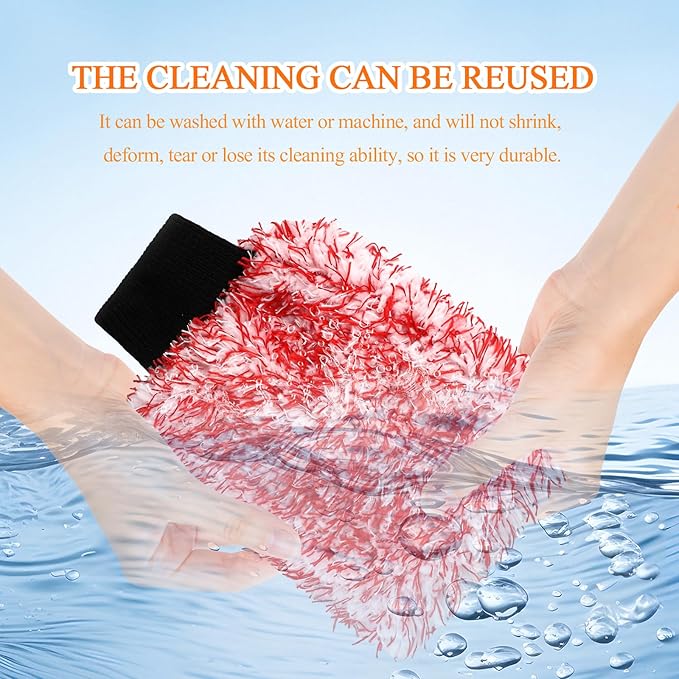 2PCS Car Wash Mitt, 11"×8" Cyclone Microfiber Cleaning Mitt for Cars, Scratch-Free & Lint-Free, Double Sided Automotive Washing Gloves, Universal Auto Cleaning Supplies (Red+White)
