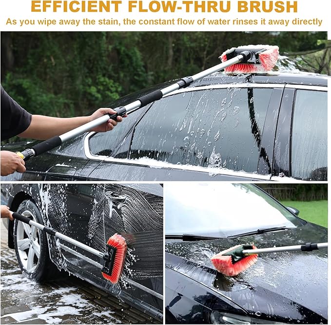 Car Wash Brush with Long Handle for Car Truck Boat RV SUV Washing (Orange, 70")
