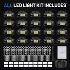 20 Pods 6500k White Rock Lights, IP68 Waterproof 36 LEDs SMD Chips Underglow Kit for Truck Pickup SUV UTV ATV RZR Car Boats