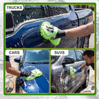 3 Pack Chenille Premium Scratch-Free Microfiber Wash Mitt Car Wash Sponges, Non-Scratch Car Cleaning Sponge Mitts, Ultra-Soft Glove, Swirl-Free Finish, Safe for Trucks, Suvs(Lime Green)