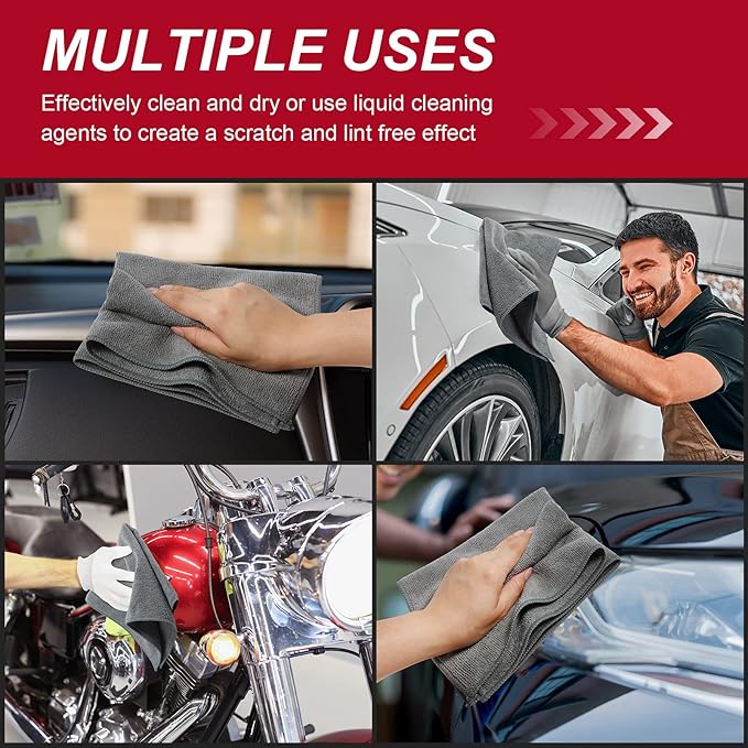 Oudain 16 Pcs Microfiber Cleaning Cloth 16x16 Inch Microfiber Towels for Car Ultra Absorbent Cleaning Rags Reusable Lint Free Streak Free Detailing Towel for Car Washing Drying Dusting (Gray)