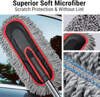 YeewayVeh Car Duster Exterior Scratch Free Microfiber Car Cleaning Brush, Extendable Handle Pollen and Dust Brush for Truck, SUV, Vehicles and Home Cleaning, Gray and Red