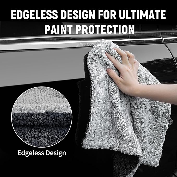 LIVOS Car Drying Towel, Premium Microfiber Towels for Cars, 1000GSM, Edgeless Twisted Loop Design, No Streaks, Scratches, or Water Spot, Absorbent Wash Towel, 18" x 24" (Wave Silver&Grey)