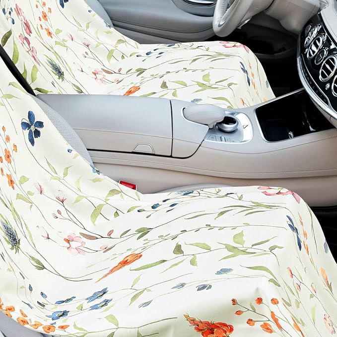 Hahafelt 2 Pack Car Seat Towel Covers with Storage Bag 63 x 32 Inch Athletic Running Towel Seat Sweat Washable Non Slip Cover Gift for Car Outdoor Sport Activities (Wildflowers)