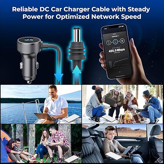 Starlink Mini Cable, 3 in 1 Starlink Mini Car Charger DC Power Cable+ Cigarette Lighter Adapter 12V-48V with Digital Display, Durable USB C PD 40W and USB A 35W Ports for Trucks and Cars (6.5FT)
