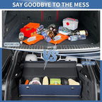 Car Trunk Organizer for Honda CR-V 2017-2022, Collapsible Sturdy Trunk Storage Container with Lid and Handle Large Leather Car Trunk Storage (Blue,39.7 x 11.4 x 12.2in)