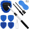 Baderke 9 Pcs Car Windshield Cleaner Tool Kit with with Extendable Handle, Microfiber Towel Pads, Sponge, Ventilation Brush, Empty Spray Bottle for Auto Glass Wiper Suvs Rvs & Home Windows(Blue)