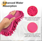HARFINGTON Car Wash Sponge 8.7" x 4.3" Chenille Microfiber Mitt Scratch-Free Absorbent Scour Scrubber Cleaning Sponge for Washing Detailing on Cars, Trucks, SUV, Boats, RVs, Pink