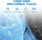 Extra Large Car Drying Towel, 48”x24” Dual Sided Microfiber Car Cleaning Towel with Twisting Yarn Technique, 1200GSM Super Absorbent, Holds Up to 8 lbs, Scratch-Free, Machine Washable (Darkgray-Blue)