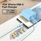45W Dual Port Super Fast Charger with Long USB C to C Cable 10ft,Type C Wall Charger Block and Android Phone Charging Cord for Samsung Galaxy S26 Plus/S25 Ultra/S25+/S24+/S23+/S22+/S21/S20/Note 20/10+