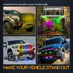 Nirider RGB LED Grille Light Kit Strobe Lights Underglow Rock Light Truck Lights for Tacoma 4Runner GMC Chevy Car SUV ATV UTV Grille Accessories - 8 Pods