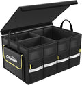 Oasser Car Trunk Organizer, 3 Compartments Collapsible Waterproof Car Organizer Storage with Foldable Cover, Reflective Strip, Non-Slip Bottom, 4 Mesh Pockets for SUV/Truck/Sedan/Camping/Road Trip