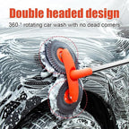 Retractable Double Head Car Wash Brush 360° Rotating Long Handle Car Cleaning Kit Brush Chenille Microfiber Car Wash Mop Not Hurt Paint Scratch Free((Single Set + 1 Spare Brush Head)