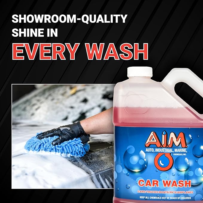 AIM Chemicals Car Wash - High Foam Formula Car Shampoo, Professional Car Wash Shampoo Compatible with Ceramic Coatings - Ideal for Foam Guns - Streak-Free Finish for Detailing - 1 Gal
