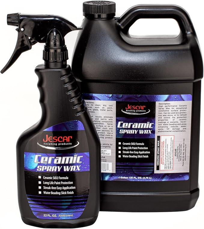 Jescar Ceramic Spray Wax - 128oz | High-Gloss Shine, Long-Lasting Protection, Easy Application, Hydrophobic coating for Cars, Motorcycle, RV's, Streak Free Finish.