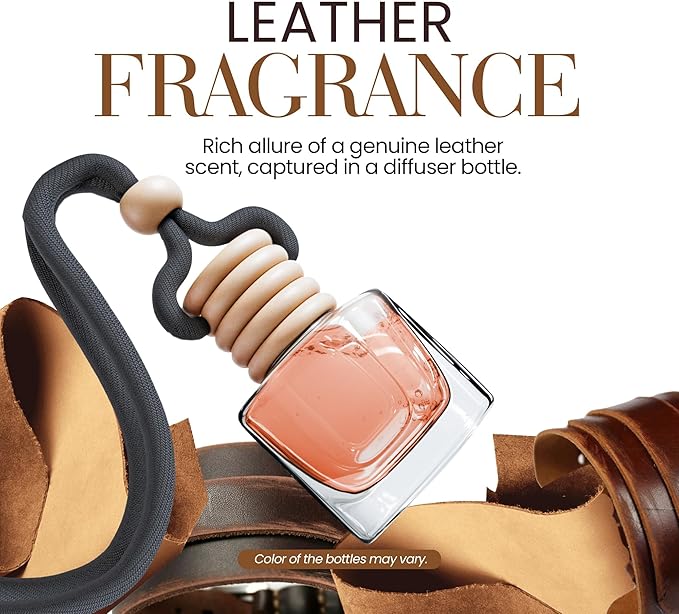 Leather Musk Car Air Freshener | Hanging Car Freshener with Vent Clip | New Car Fragrance, Slow-Release Aroma Technology, Adjustable Scent Intensity | Premium Interior Accessories by Perfa