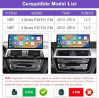 NINETOM 2025 Upgraded 12.3" Ultra-Narrow Touchscreen Wireless CarPlay Android Auto Receiver Compatible with BMW 3/4 Series F30/F31/F32/F33/F34/F36 (2012–2016), for NBT System