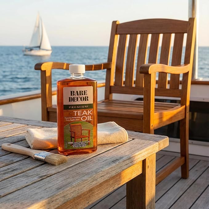 Bare Decor Premium Golden Teak Oil for Home and Marine Use, 16oz