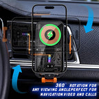 Fast Wireless Car Charger Wireless Charging Phone Mount for Car Magnetic Navigation Car Phone Holder Automatic Smart Sensor Clamping Rotating with Charger Station Fast Wireless Charger Max 120W(Black)