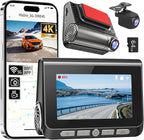 Dash Cam, 4K+2K Full HD Dash Cam Front and Rear, Dash Camera for Cars with Built-in 5GWiFi, 3.0” IPS Screen Dashcam, with 64GB Card, Night Vision, Loop Recording, G-Sensor, Parking Mode, Black